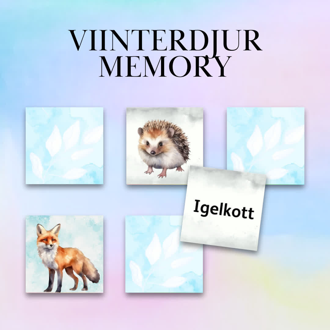 Utforska vinterdjursriket med vårt Vinterdjursmemory. Varje kortpar är inte bara en lekfull matchning; det är också en inbjudan till läsinlärning och språklig ljudning på ett roligt sätt. Genom att para ihop korten stärker spelaren inte bara sitt minne utan tränar också förmågan att koppla bilder med ljud och ord. Varje matchning blir en liten resa in i språkets fascinerande ljudvärld, vilket gör detta memoryspel till en engagerande och lärorik upplevelse.